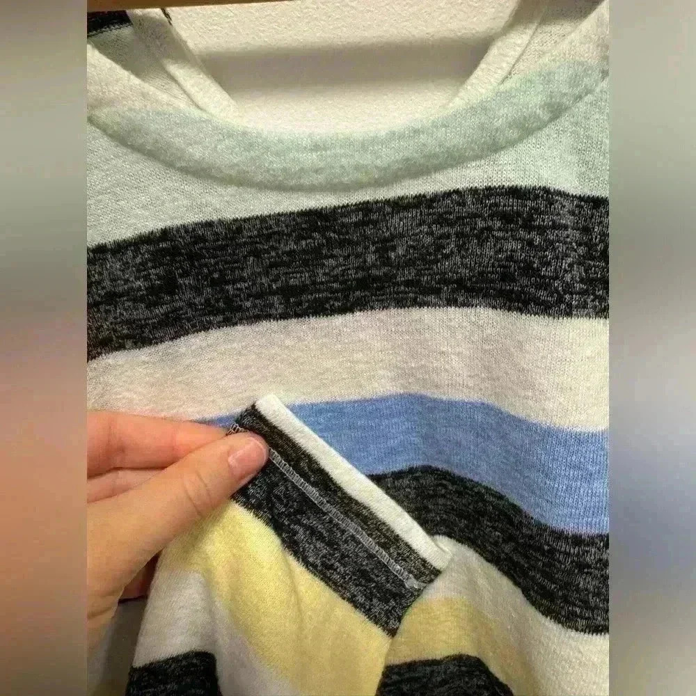 T by Talbots women’s small striped long sleeve shirt yellow white blue black - Picture 4 of 11